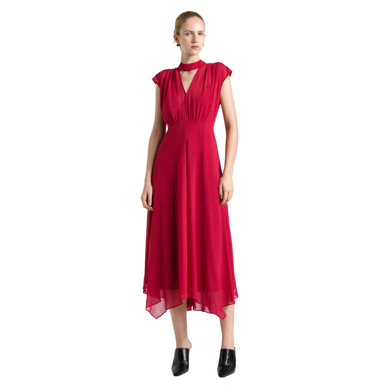 Cue Fuchsia Georgette Tie Neck Midi Dress